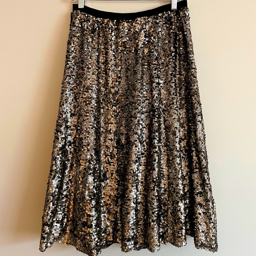 Anthropologie Maeve Orleans Gold Sequin Skirt